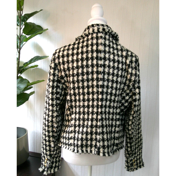 NWT House of Harlow 1960 Plaid Tweed Fringe Blazer Women’s-Large Old Money Chic - Picture 4 of 10